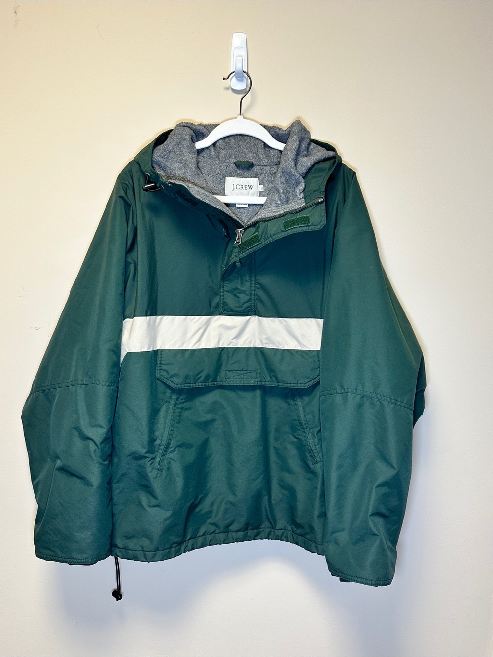 Vintage 90s J.Crew Fleece-Lined Anorak Jacket XL Green Color Block Pullover